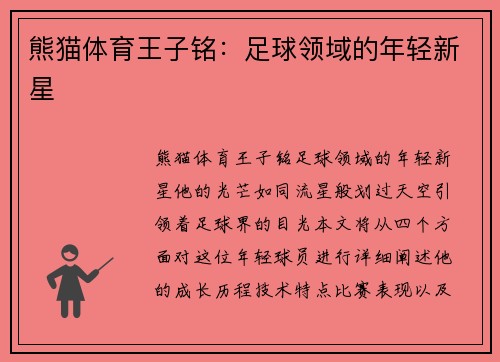 熊猫体育王子铭：足球领域的年轻新星