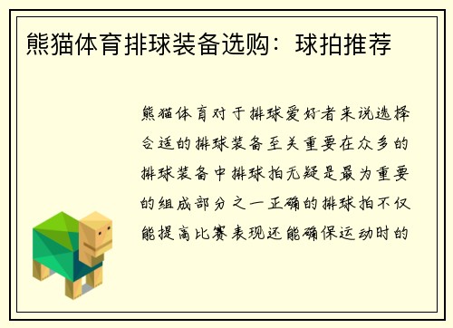 熊猫体育排球装备选购：球拍推荐